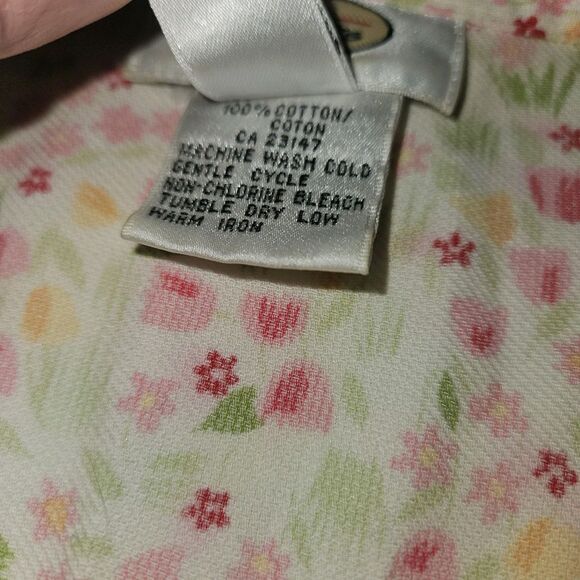 Talbots Women's Small Button Up Floral Spring Tulips 3/4 Sleeve Bow Cuff Fairy - Picture 4 of 6